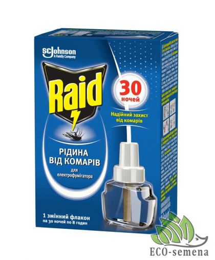 Жидкость от комаров для электрофумигаторов Raid 30 ночей 20 мл