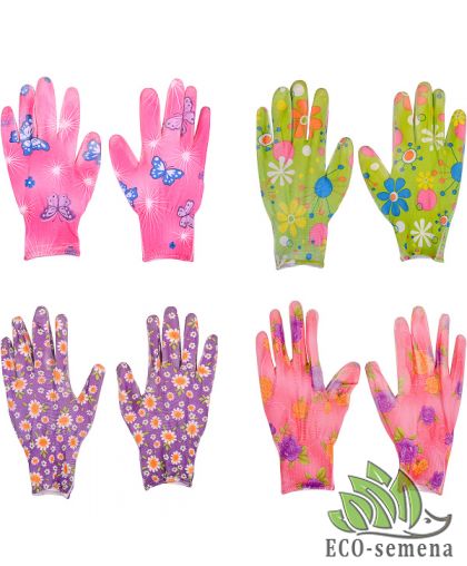 Перчатки Стрейч садовые с нитриловым полуобливом цветные М